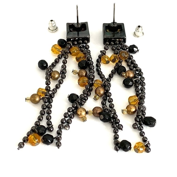 Earrings Dangles Drops Long Black - Picture 6 of 8